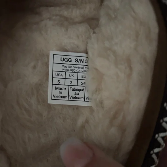 UGG Tan Suede Slip-Ons with Patterned Trim - Picture 2 of 3